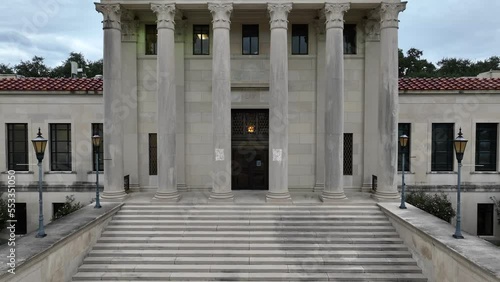 Law School building at LSU. Louisiana State University. Rising aerial of courthouse style building. photo