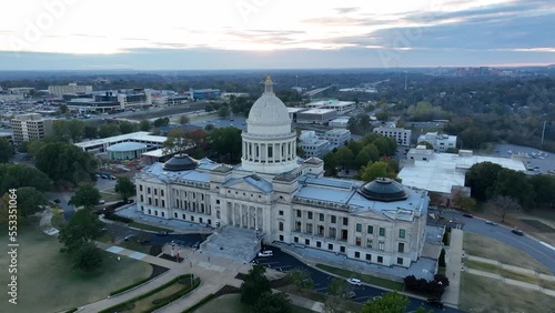 Little Rock Arkansas aerial establishing shot of state capitol of Arkansas. photo