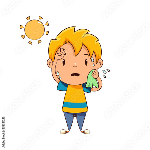 Worried kid sweating hot weather
