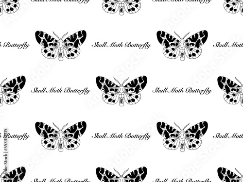 Skull Moth Butterfly cartoon character seamless pattern on white background