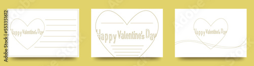 色塗り出来る　ベクター線画ハートイラストの　メッセージが書ける　長方形テンプレートのシンプルなカード/ポストカード/メモ/背景/壁紙/ビジネス