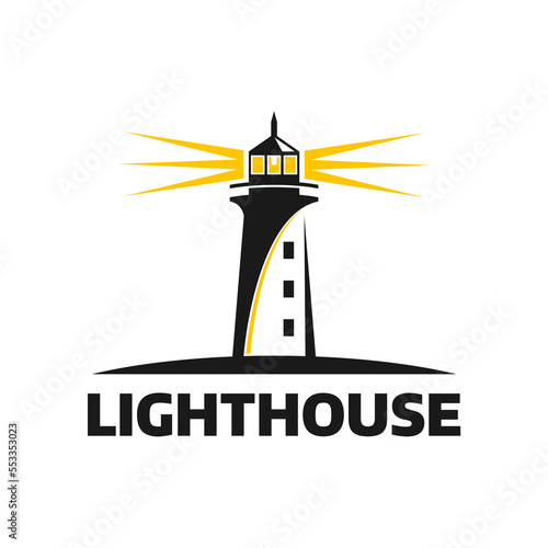 lighthouse with burst light logo design
