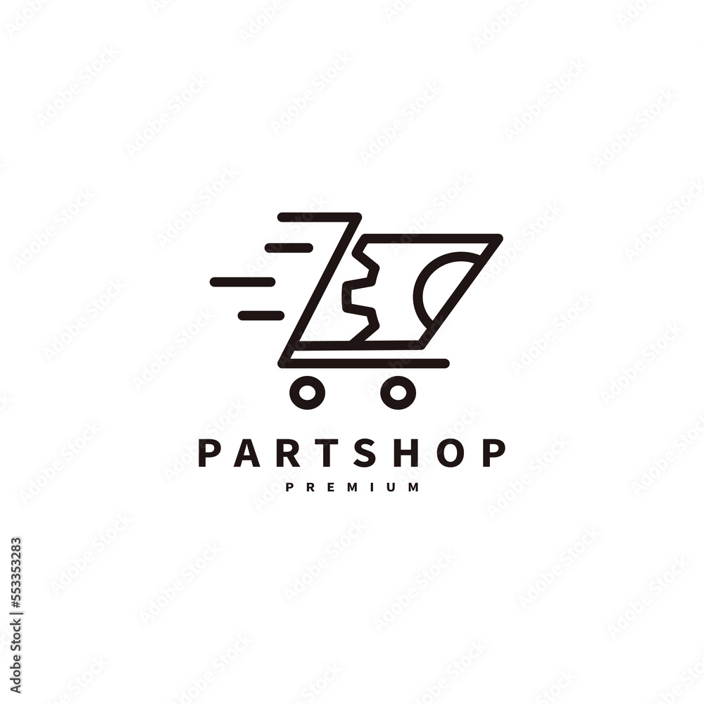 automotive spare part shop logo design with line art style chain gear and trolly cencept automotive spare part shop logo design with line art style chain gear and trolly cencept