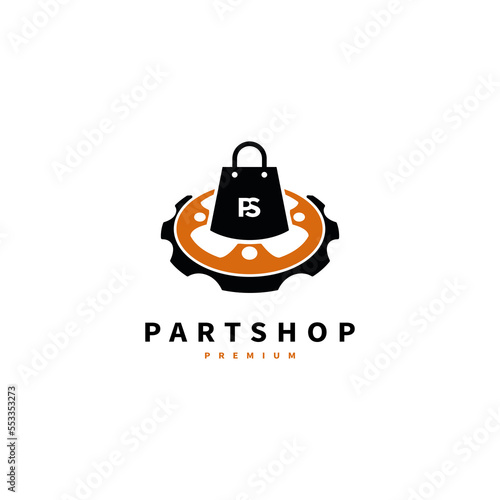 automotive spare part shop logo design with chain gear and shopping bag cencept