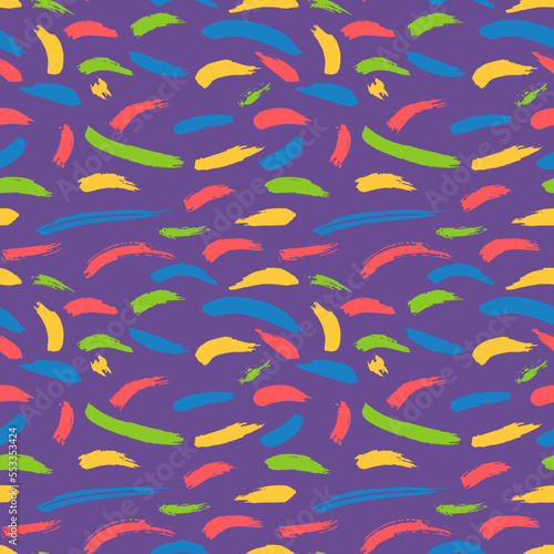 Colorful Dry Brush Strokes Seamless Pattern. Hand Drawn Artwork Abstract Vector Background