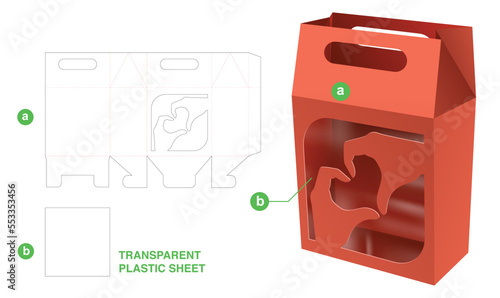 box with hand heart window die cut template and 3D mockup