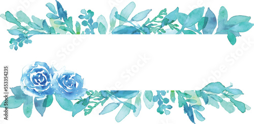 水彩画。水彩タッチの青い薔薇と植物のベクターフレーム。エレガントな水彩植物装飾フレーム。
Watercolor painting. Vector frame of blue roses and plants with watercolor touch. Elegant watercolor plant decoration frame.