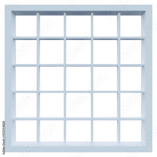 3d illustration of square grid white window frame.