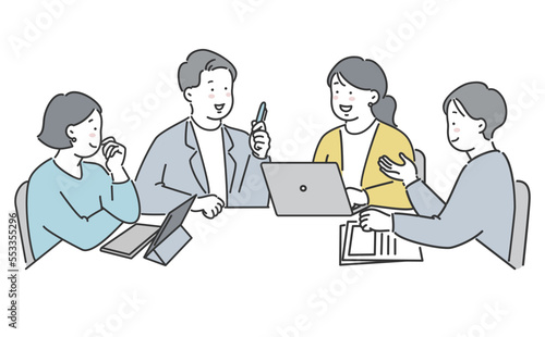 会議をする会社員のイラスト素材　チームワーク