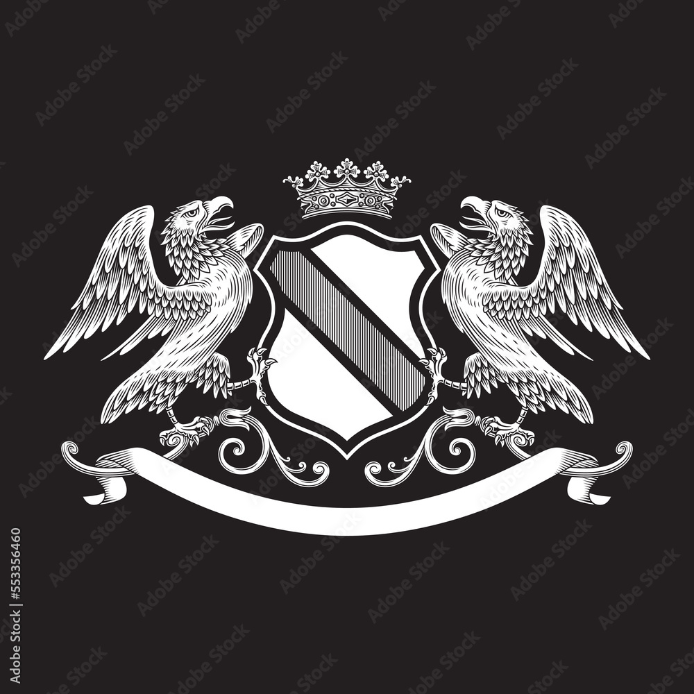 Heraldic Eagle Coat of Arms with Shield and Crown Stock Vector | Adobe ...
