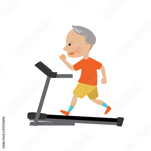 ランニングマシン　運動するシニア男性のイラスト素材