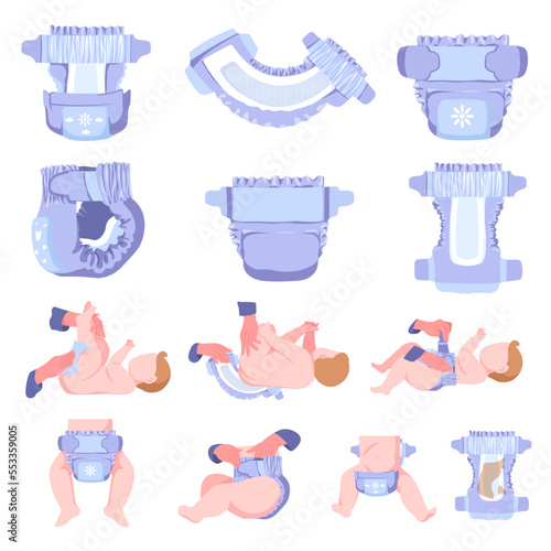 Diapers for babies, instructions how to use vector