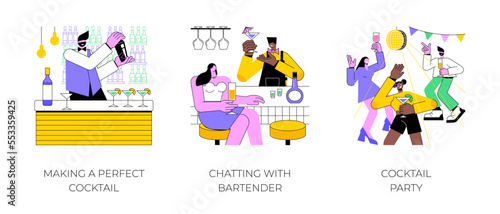 Canvas Print Cocktail bar isolated cartoon vector illustrations set