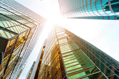 Photography Low angle view of modern office buildings in HongKong