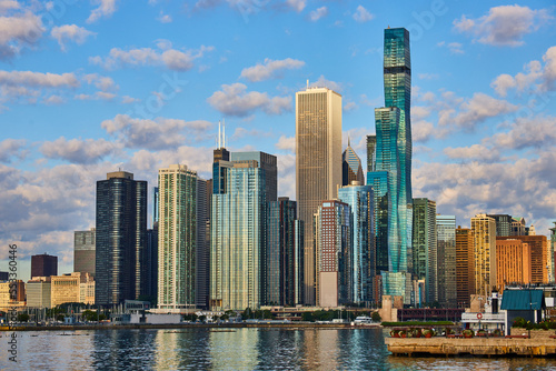 Skyline view from lake in Chicago of large buildings © Nicholas J. Klein