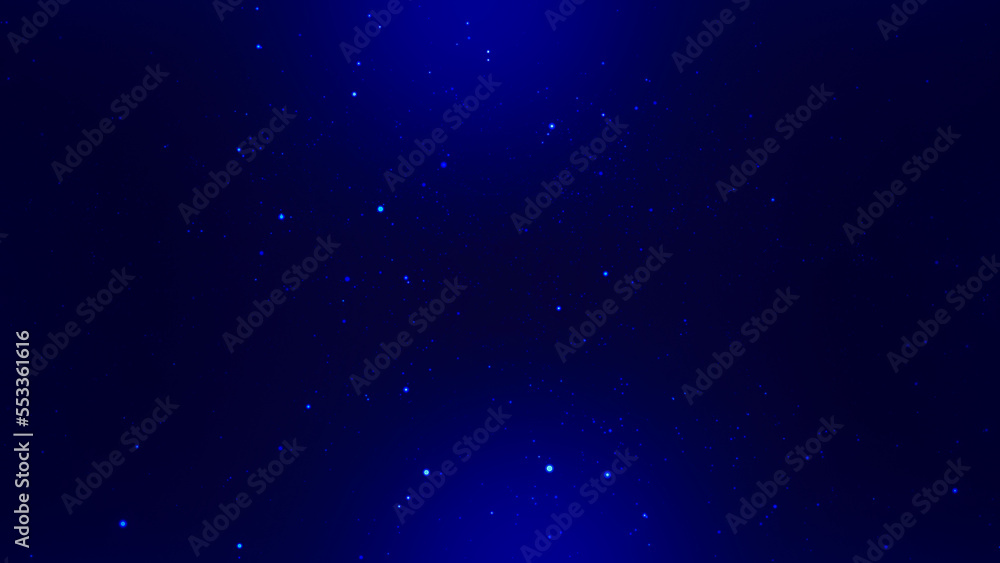 Abstract wave of dots and bokeh. Beautiful blue background of moving particles. Abstract shiny light and glitter with defocused background.