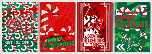 Merry Christmas sale banner template design with Candy Cane. Special deal, season offer. Holiday Vector illustration. Discount Poster. Business, Store Event.