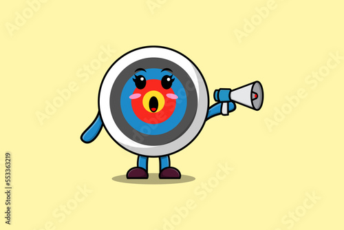 Cute Cartoon Archery target character speak with megaphone in 3d cartoon style concept