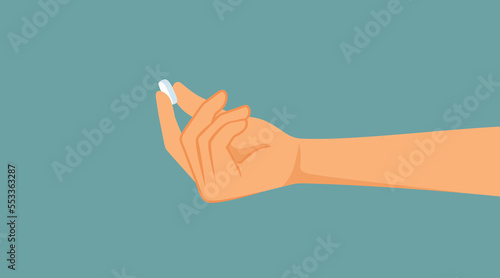 Hand Holding a Pill for Treatment Vector Cartoon Illustration. Person taking a medicament drug for chronic illness pain relief 
