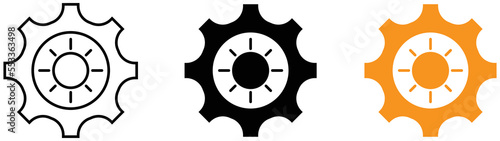 gear with sun icon set. style sign symbol, vector illustration