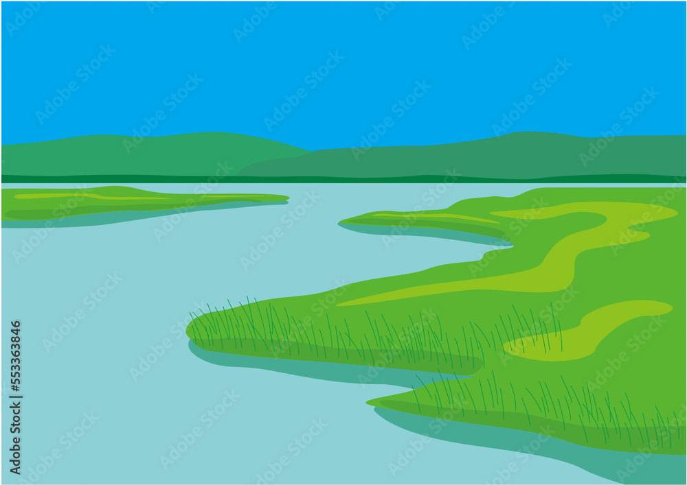 Obraz premium 夏の湿原のイラスト02