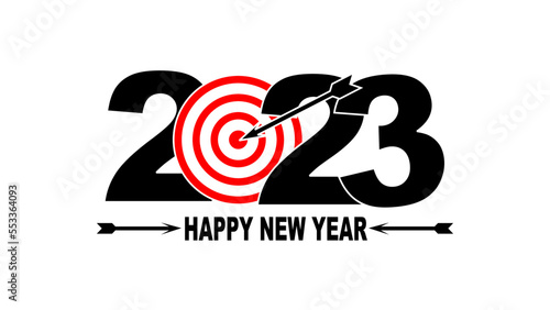 Happy New Year 2023 text typography  archery vector illustration