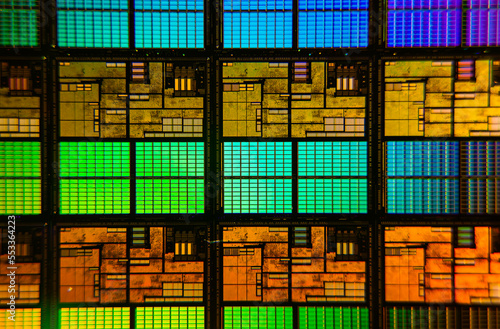 Closeup view of wafer die showing blocks