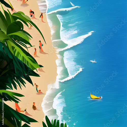 Summer Beach Paradise - Cartoon Landscape Art
