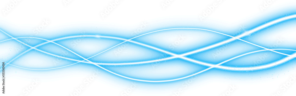 Naklejka premium Wavy blue light rays on a transparent background