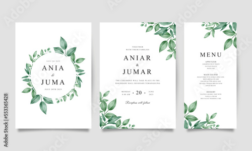 Elegant greenery watercolor for wedding invitation card template set