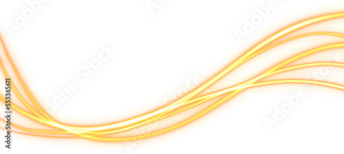 Curved yellow neon abstract light rays
