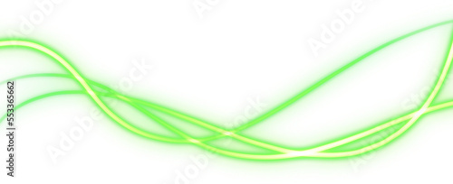 Wavy green neon light rays flash
