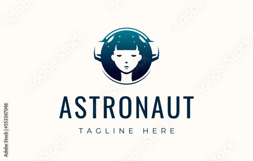 Woman Astronaut Headphones Logo Design Template