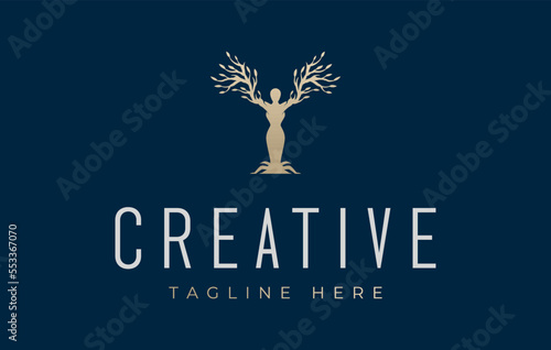 Tree Trunk Woman Logo Design Template