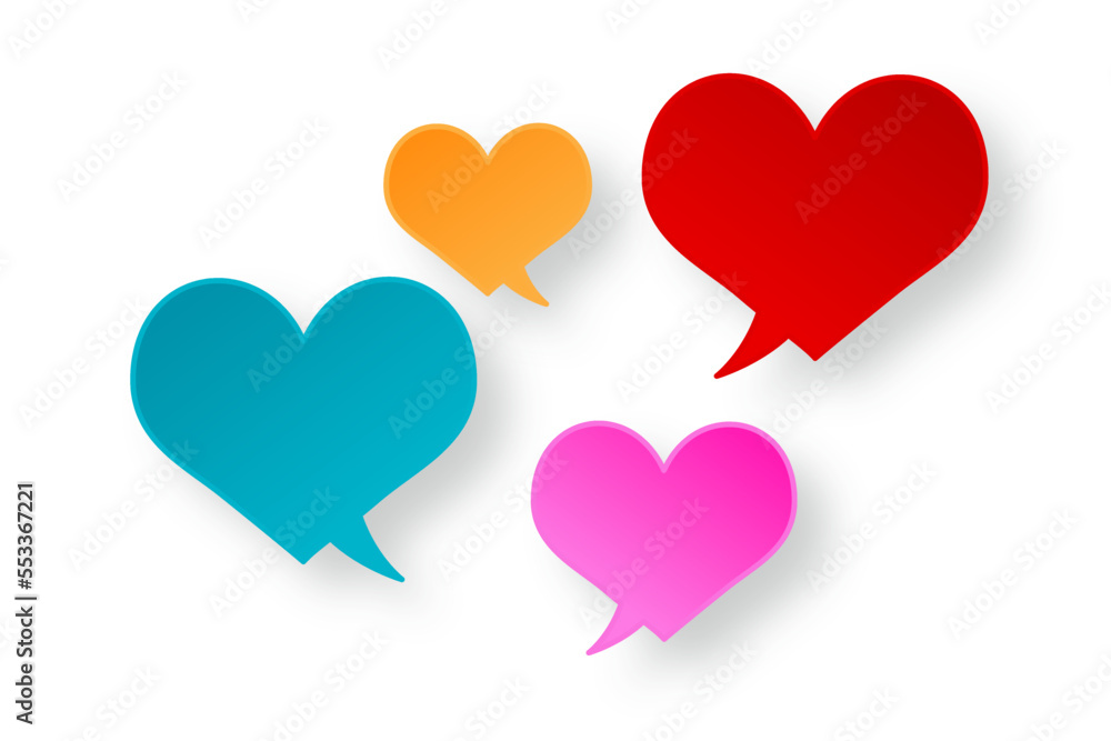 multi color heart shape speech babble paper cut for communication, valentine, dating, lover concept