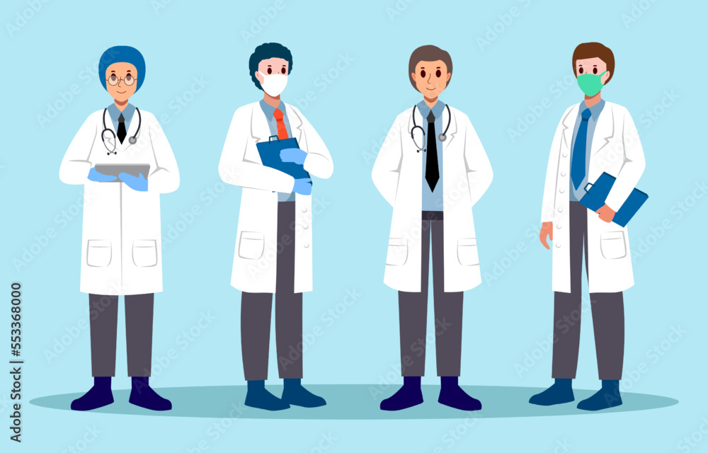 Male physician cartoon characters design . Vector .