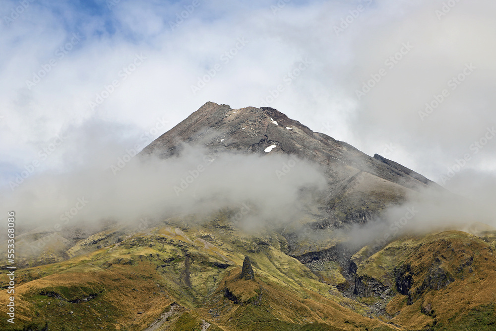 Taranaki crater and clouds - New Zealand Taranaki crater and clouds - New Zealand