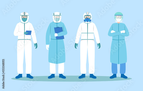 Doctor cartoon characters design with PPE coat ( Personal Protective Equipment ) . Outbreaks concept . Vector .