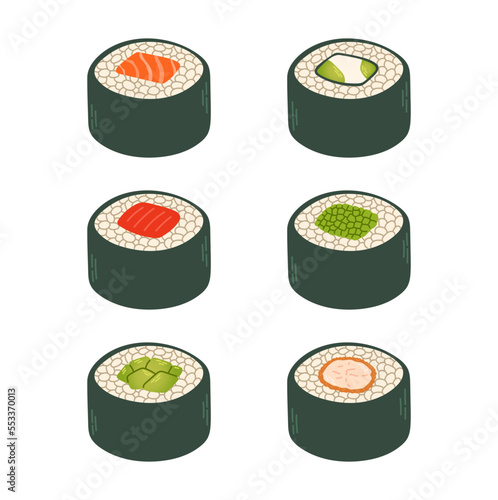 Sushi rolls set japan asian food vector logo design pack isolated on white background