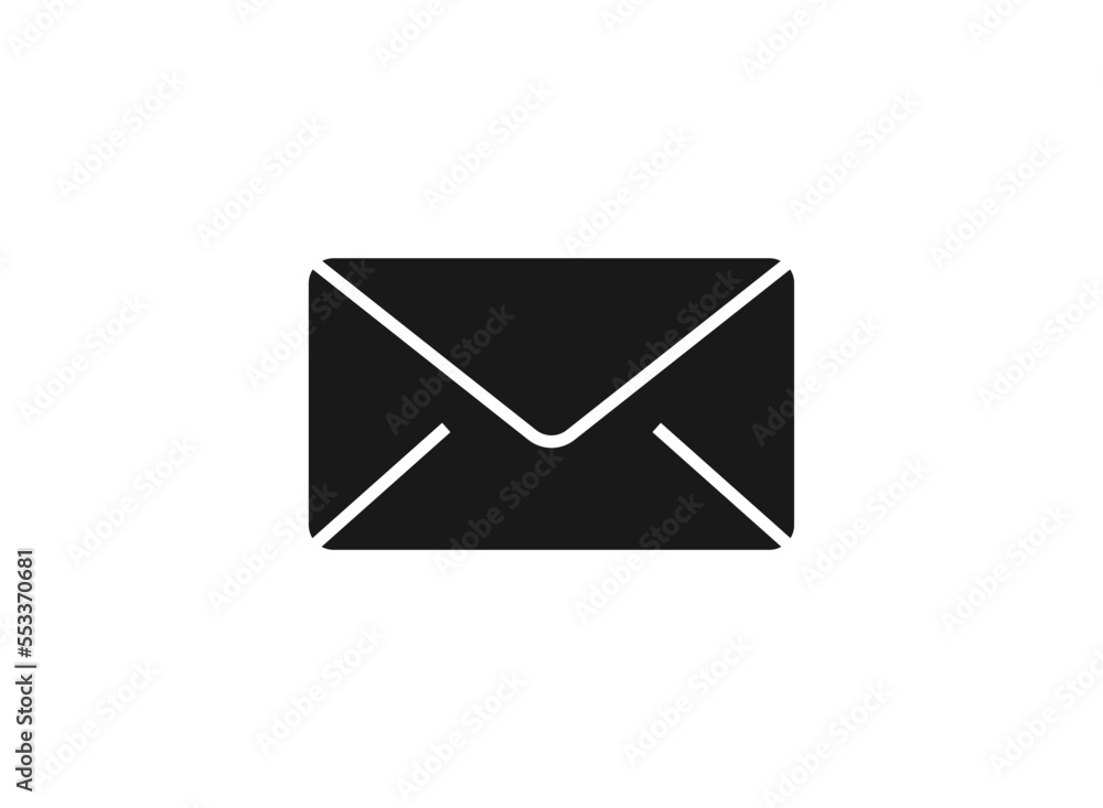 Envelope icon in solid black flat shape glyph icon, isolated on white background. Envelope icon in solid black flat shape glyph icon, isolated on white background.