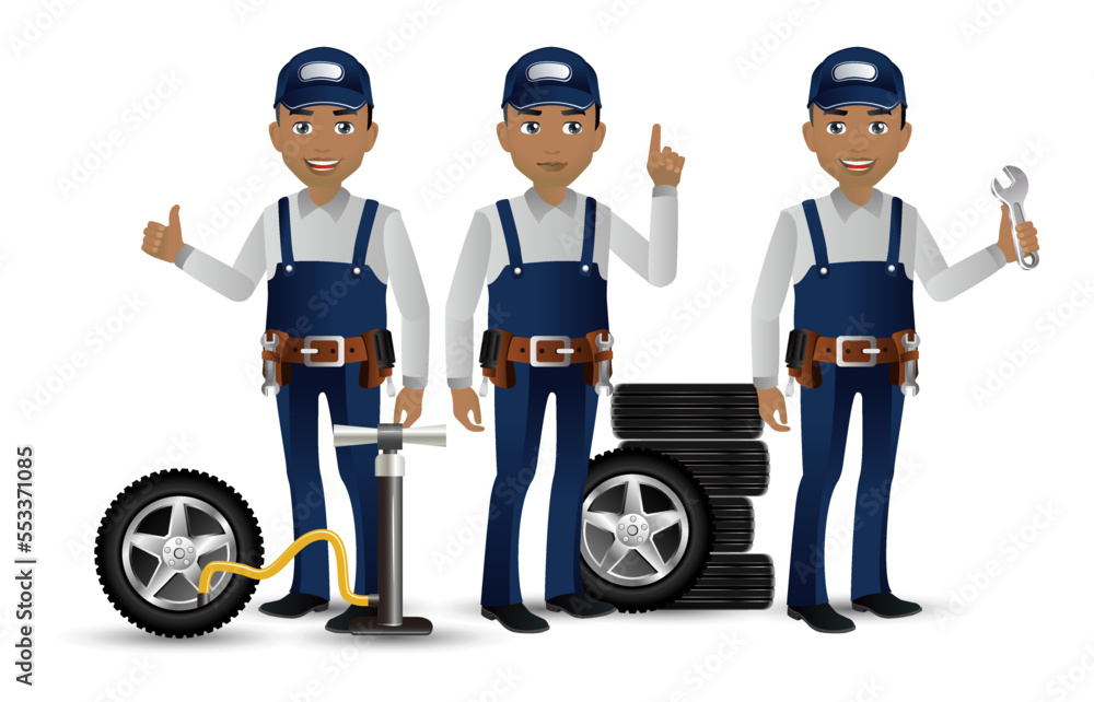 Set of technician with different poses Set of technician with different poses
