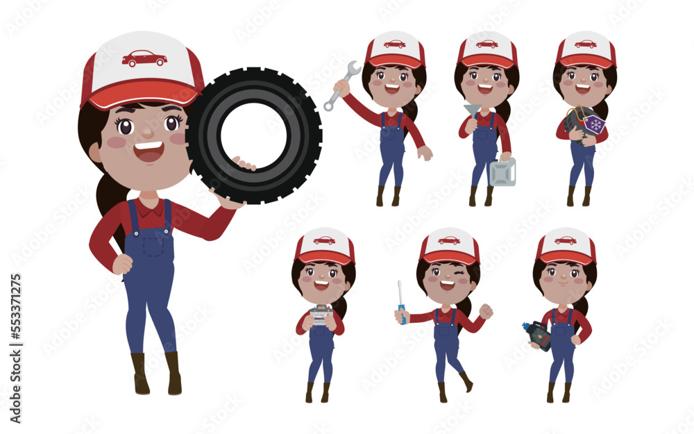 Set of technician with different poses