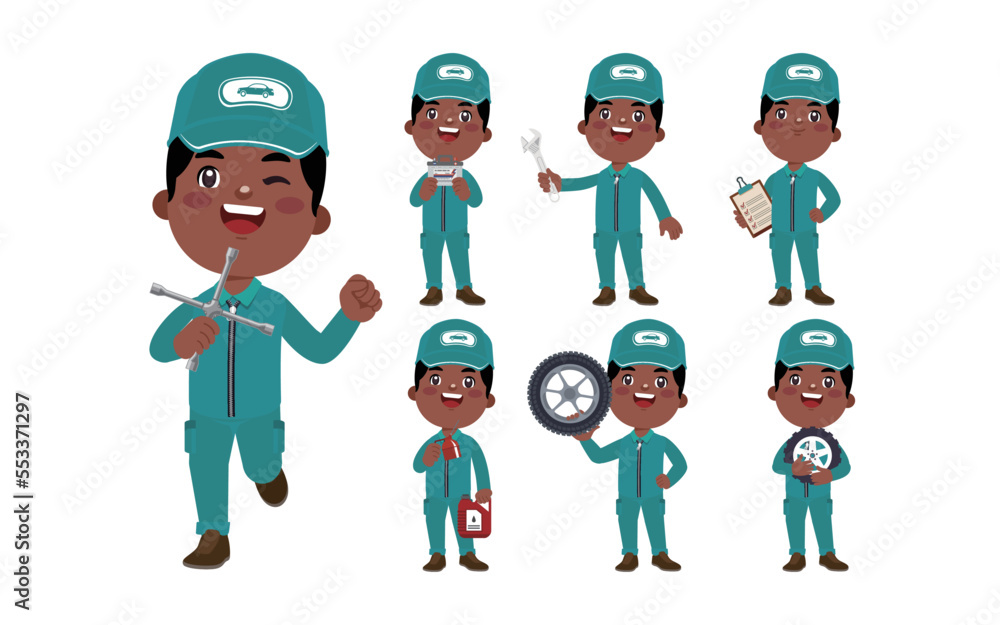 Set of technician with different poses