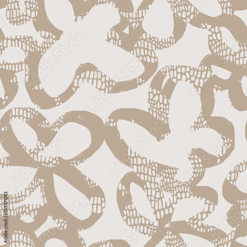 Seamless vector pattern with abstract modern flowers doodles. neutrals  summer print. Trendy colorful background. Vintage geometric doodles.