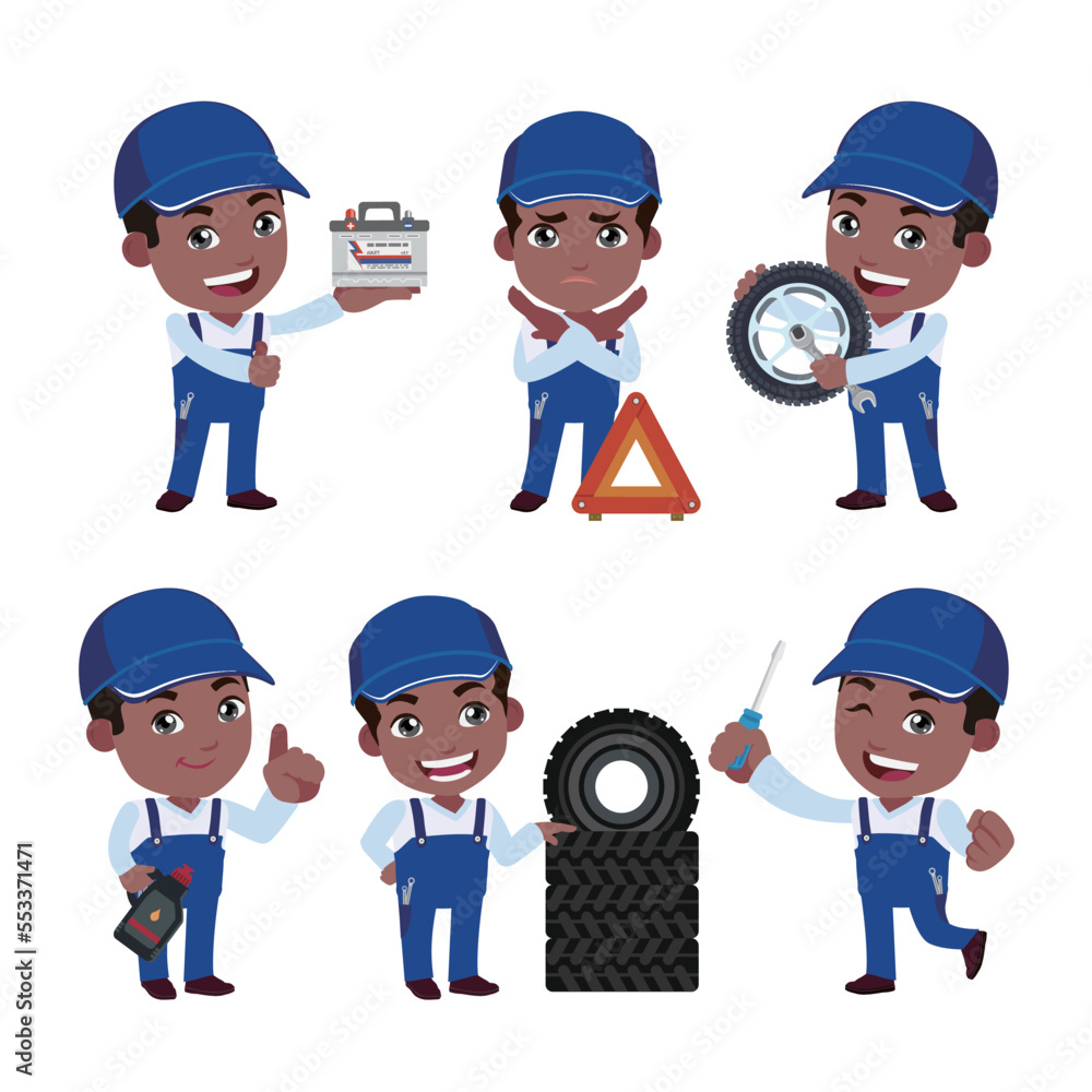 Set of technician with different poses Set of technician with different poses