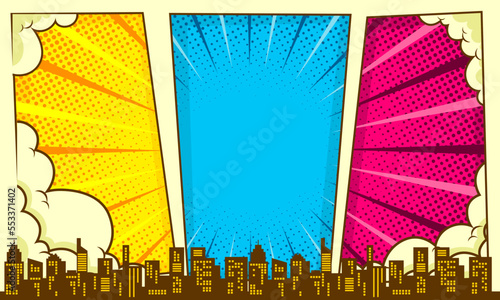 Comic cartoon city with cloud 