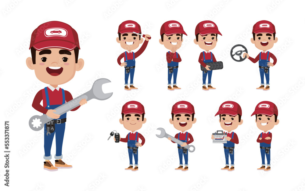 Set of technician with different poses Set of technician with different poses