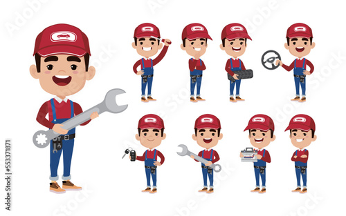 Set of technician with different poses