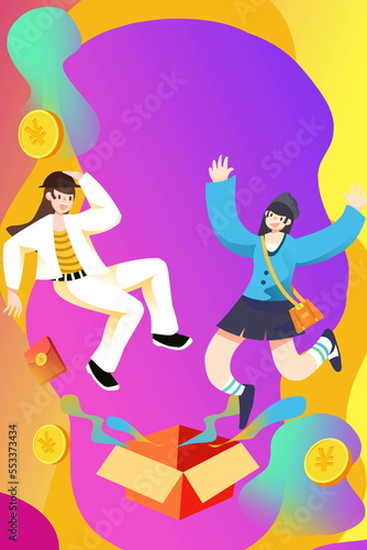Cartoon hand painting activity Promotion shopping coupon Poster illustration