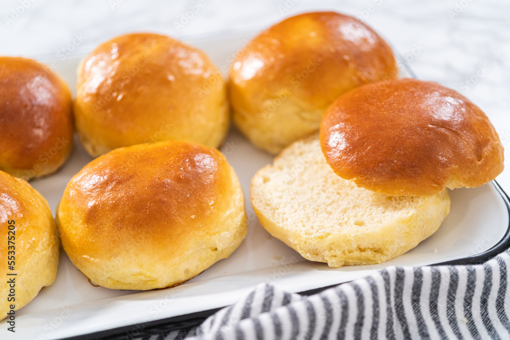 Baking brioche buns Baking brioche buns